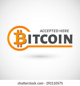 Bitcoin accepted sticker icon banner with text "bitcoind accepted here". Vector illustration EPS-10