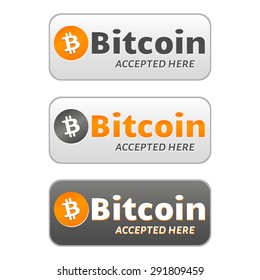 Bitcoin accepted sticker icons banners set with text "bitcoind accepted here". Vector illustration EPS-10