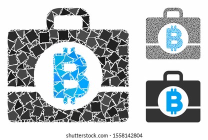 Bitcoin accounting case composition of unequal parts in different sizes and color tones, based on Bitcoin accounting case icon. Vector rough parts are combined into composition.