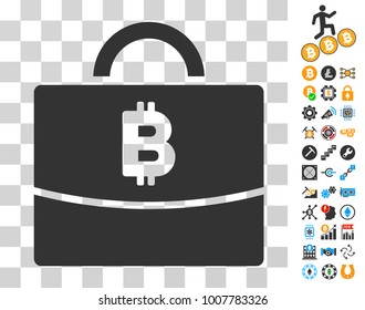 Bitcoin Accounting Case icon with bonus bitcoin mining and blockchain icons. Vector illustration style is flat iconic symbols. Designed for crypto currency software.