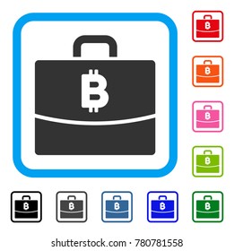 Bitcoin Accounting Case icon. Flat gray pictogram symbol in a blue rounded frame. Black, gray, green, blue, red, orange color versions of Bitcoin Accounting Case vector.