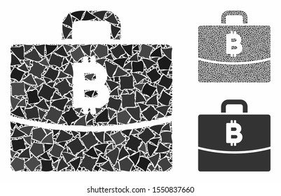 Bitcoin accounting case mosaic of tuberous parts in variable sizes and color hues, based on Bitcoin accounting case icon. Vector tuberous pieces are composed into collage.