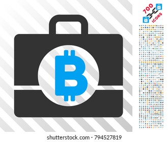 Bitcoin Accounting Case pictograph with 7 hundred bonus bitcoin mining and blockchain pictures. Vector illustration style is flat iconic symbols design for bitcoin apps.