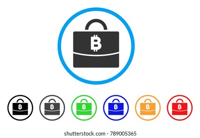 Bitcoin Accounting Case rounded icon. Style is a flat grey symbol inside light blue circle with bonus colored versions. Bitcoin Accounting Case vector designed for web and software interfaces.