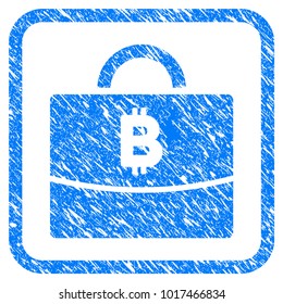 Bitcoin Accounting Case rubber seal stamp imitation. Icon vector symbol with grunge design and dirty texture inside rounded square frame. Scratched blue emblem on a white background.