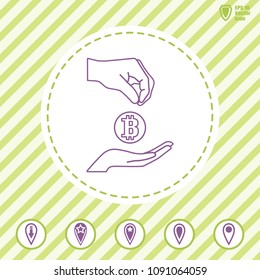 bitcoin accumulation line Vector icon with hands.  Illustration in Flat design style. Image suitable for cryptomoney business
