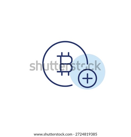 Bitcoin add, crypto deposit, wallet update, balance increase, asset growth. Pixel perfect, editable stroke vector icon