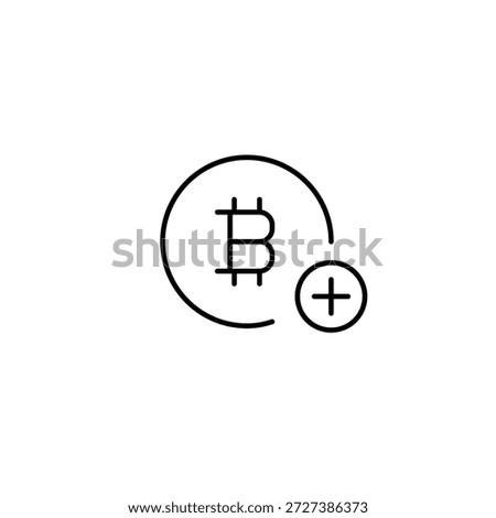 Bitcoin add, crypto deposit, wallet update, balance increase, asset growth. Pixel perfect, editable stroke vector icon