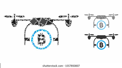 Bitcoin airdrone composition of rugged items in different sizes and color tinges, based on Bitcoin airdrone icon. Vector trembly items are grouped into collage.