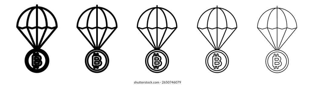 Bitcoin airdrop icon vector outline symbol or illustration
