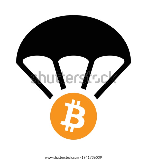 ビットコインエアドロップベクター画像アイコン 分散デジタル通貨 落下用パラシュート付きbtc のベクター画像素材 ロイヤリティフリー