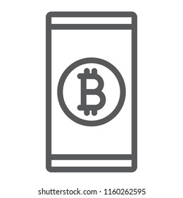 Bitcoin app line icon, finance and money, mobile sign, vector graphics, a linear pattern on a white background, eps 10.