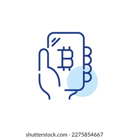 Bitcoin app on smartphone. Pixel perfect, editable stroke icon