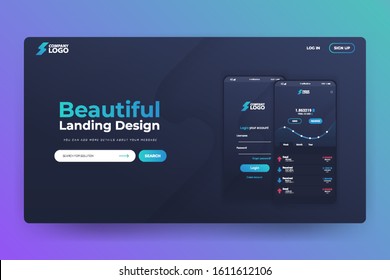 Bitcoin App Website Landing Page Vector Template Design