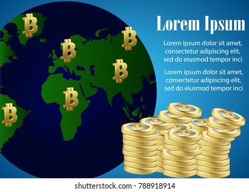 Bitcoin around the world. Flat style design - vector.