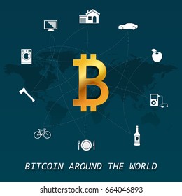 Bitcoin around the world - Virtual money transactions around the world infographic