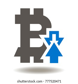 Bitcoin Arrow Up Down Icon Vector. Growth and fall of bitcoin Illustration. Crypto Currency Stock Trade Market Logo. ICO - Initial Coin Offering Financial Digital Money Technology Symbol.