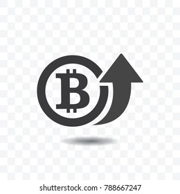Bitcoin with up arrow icon for internet money vector illustration on transparent background. Crypto currency symbol and coin image for using in web projects or mobile applications. 