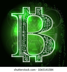 Bitcoin the ascent. abstract HUD elements for UI UX design. Futuristic Sci-Fi user interface for app business, forex, finance, analytics . symbol bitcoin. the scheme is green. electrical board