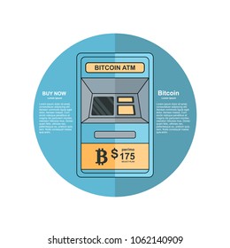 Bitcoin ATM automated teller machine flat line illustration for web and app