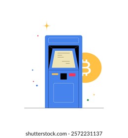 Bitcoin ATM In Flat Vector Illustration Symbolizing Cryptocurrency Transactions And Digital Finance, Isolated On White Background