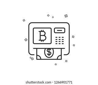 Bitcoin ATM line icon. Cryptocurrency cash sign. Dollar money symbol. Geometric shapes. Random cross elements. Linear Bitcoin atm icon design. Vector
