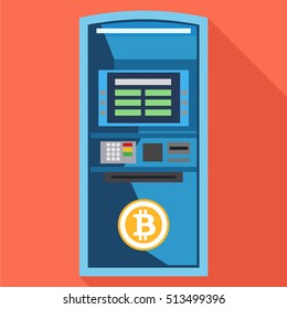 Bitcoin ATM Machine In A Flat Style