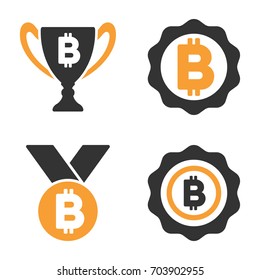 Bitcoin Award vector icon set. Style is bicolor flat symbols.