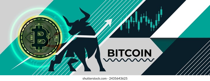 Bitcoin Hintergrund, Bull Market oder Bullish Run Trend in Kryptowährung. Börse Bitcoin Banner, grüner Pfeil-Graph für Wertsteigerung. Preisdiagramm für Kryptowährungen. Bitcoin ETF-Vektor