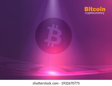Bitcoin background cryptocurrency, modern glowing bright lights violet and purple vector