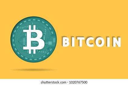 bitcoin background, digital tech concept, white sphere gear, finance and communication business, created from geometric shapes. Stock vector illustration.