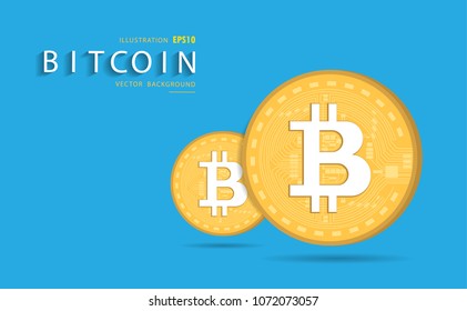 bitcoin background, digital tech concept, white sphere gear, finance and communication business, created from geometric shapes. Stock vector illustration.