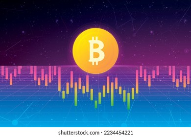 Bitcoin background. financial chart, bitcoin coin, futuristic background with growth charts