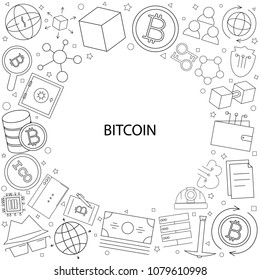 Bitcoin background from line icon. Linear vector pattern