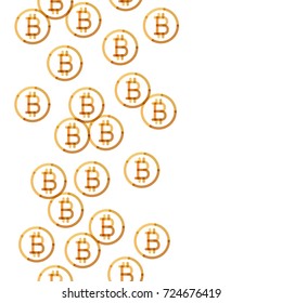 Bitcoin background. Transparent overlapping golden (yellow) linear illustration. Vector seamless stripe 