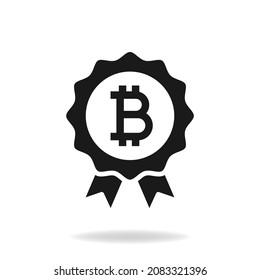 Bitcoin badge. Money rewards icon flat style isolated on white background. Vector illustration