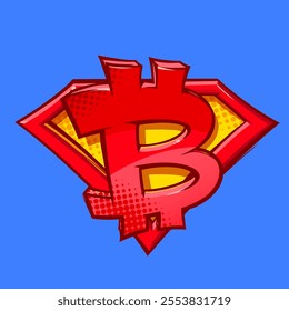 Bitcoin Badge For Superhero In Pop Art Style. Vector illustration