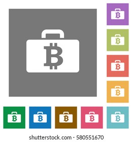 Bitcoin bag flat icons on simple color square backgrounds
