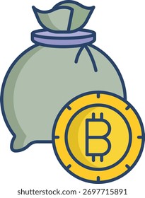 Diseño de icono de color lineal de bolsa de bitcoin