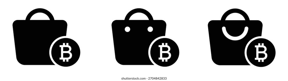 Bitcoin saco conjunto ícone, ilustração vetorial