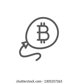 Bitcoin balloon, blockchain, cryptocurrency line icon.