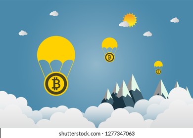 Bitcoin balloon icon, business and finance concept paper art ideas,vector illustration. 