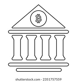 Bitcoin Bank Building Icon In Outline Style