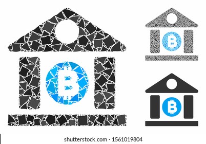 Bitcoin bank building mosaic of bumpy items in different sizes and color tinges, based on Bitcoin bank building icon. Vector bumpy parts are grouped into mosaic.
