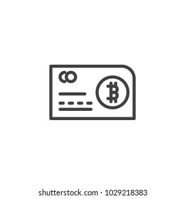Bitcoin bank card outline icon. linear style sign for mobile concept and web design. Cryptocurrency credit card simple line vector icon. Symbol, logo illustration. Pixel perfect vector graphics