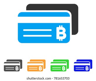 Bitcoin Bank Cards icon. Vector illustration style is a flat iconic bitcoin bank cards symbol with grey, green, blue, yellow color variants. Designed for web and software interfaces.