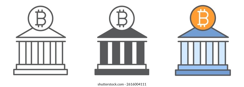 Bitcoin bank icon collection, building and finance, bank building vector icon set, vector graphics, editable stroke outline sign, eps 10