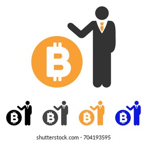 Bitcoin Banker icon. Vector illustration style is flat iconic symbol with black, grey, orange, blue color variants. Designed for web and software interfaces.