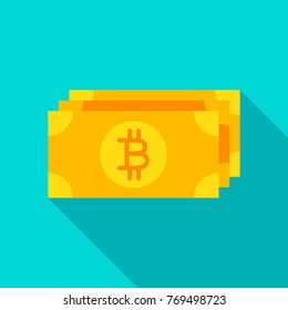 Bitcoin Banknote Flat Icon. Vector Illustration with Long Shadow. Cryptocurrency Technology.