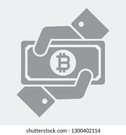 Bitcoin banknote payment gesture - Flat and isolated vector illustration icon with minimal and modern design